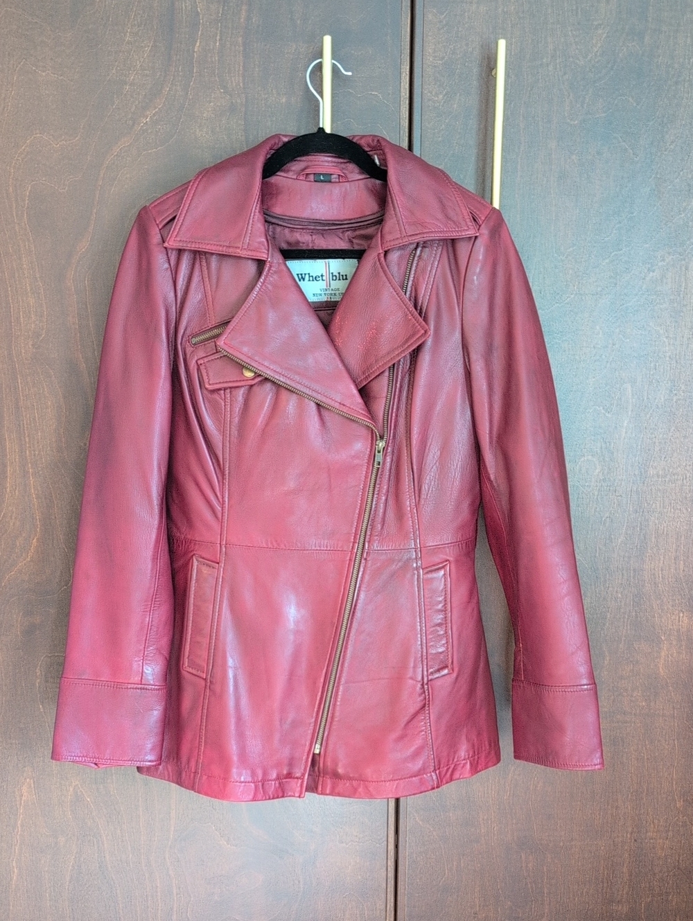 Whet Blu Raspberry Leather Asymmetrical Biker Jacket